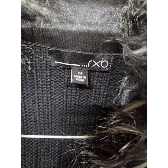 RXB Vest Black Faux Fur Sweater High Neck Long Tunic Style  Women's Medium - Picture 9 of 11
